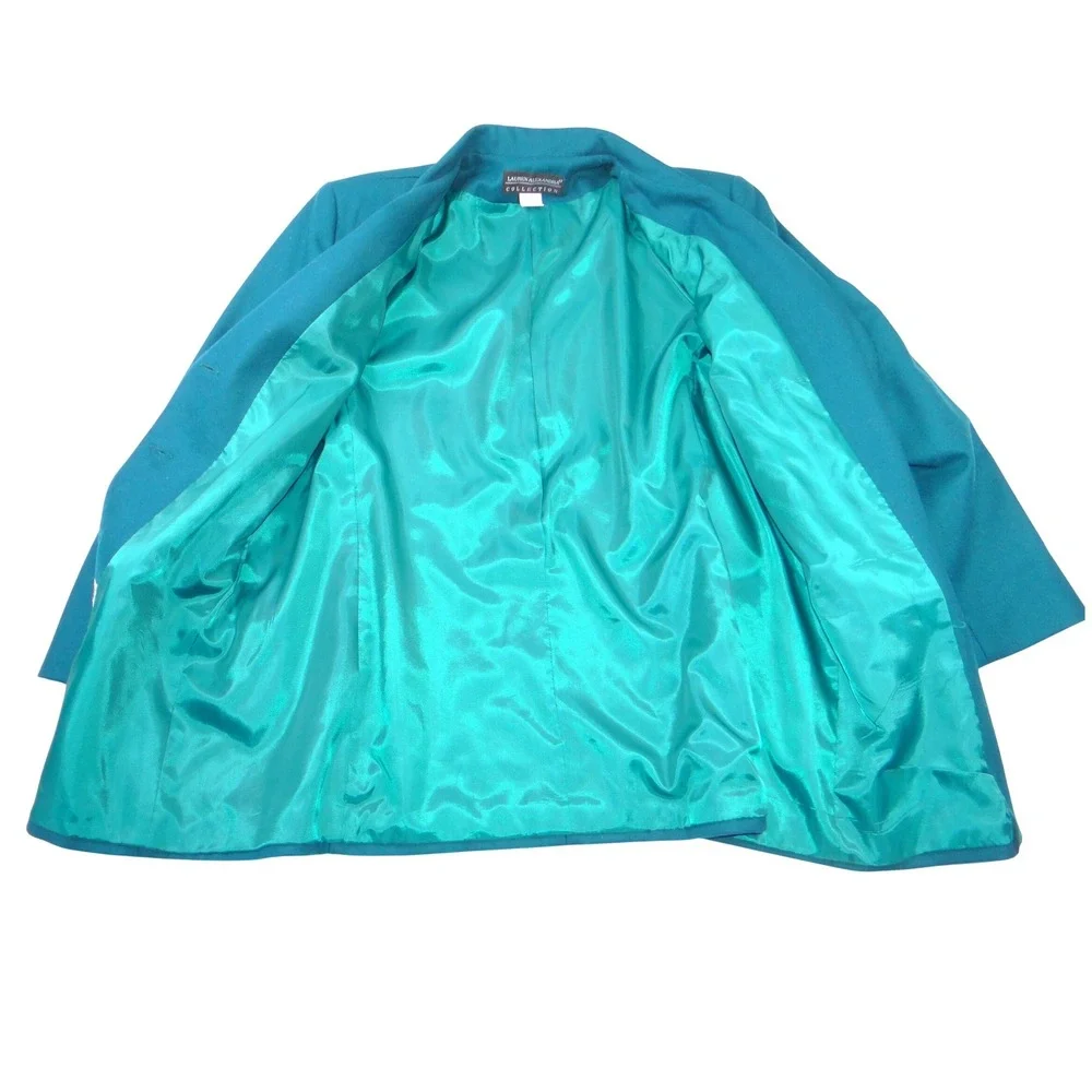 VTG‎ Lauren Alexandra Collection Teal Wool Blazer Jacket Womens Size 14 USA Made